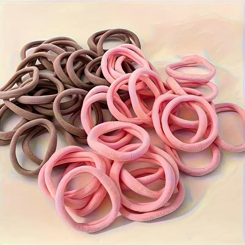 100pcs Women's Casual Hair Ties – Soft Pink/Peach, Non-Slip, for Daily Use, Gym & Sleep, Comfort Fit Zpaxo