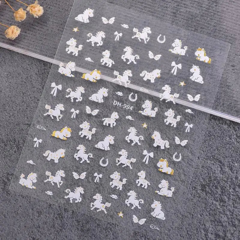 Cute Cartoon Minimally Hand-painted Pony Nail Stickers Embossed DIY Zpaxo