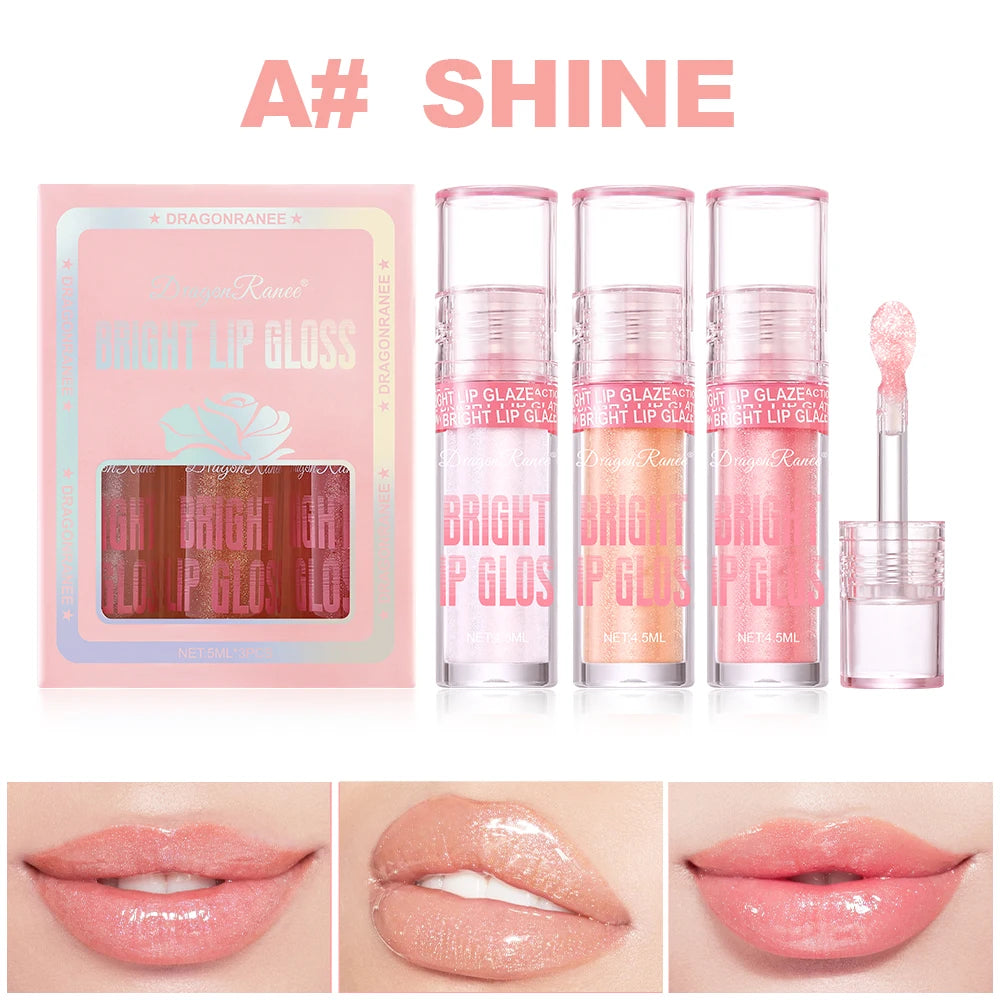 Three-Piece Lip Gloss Set, Moisturizing, Non-Greasy, Fine Shimmering Pearlescent Red and Orange, Versatile for Daily Use, Holiday Gift Lip Gloss Set Zpaxo Dr136A