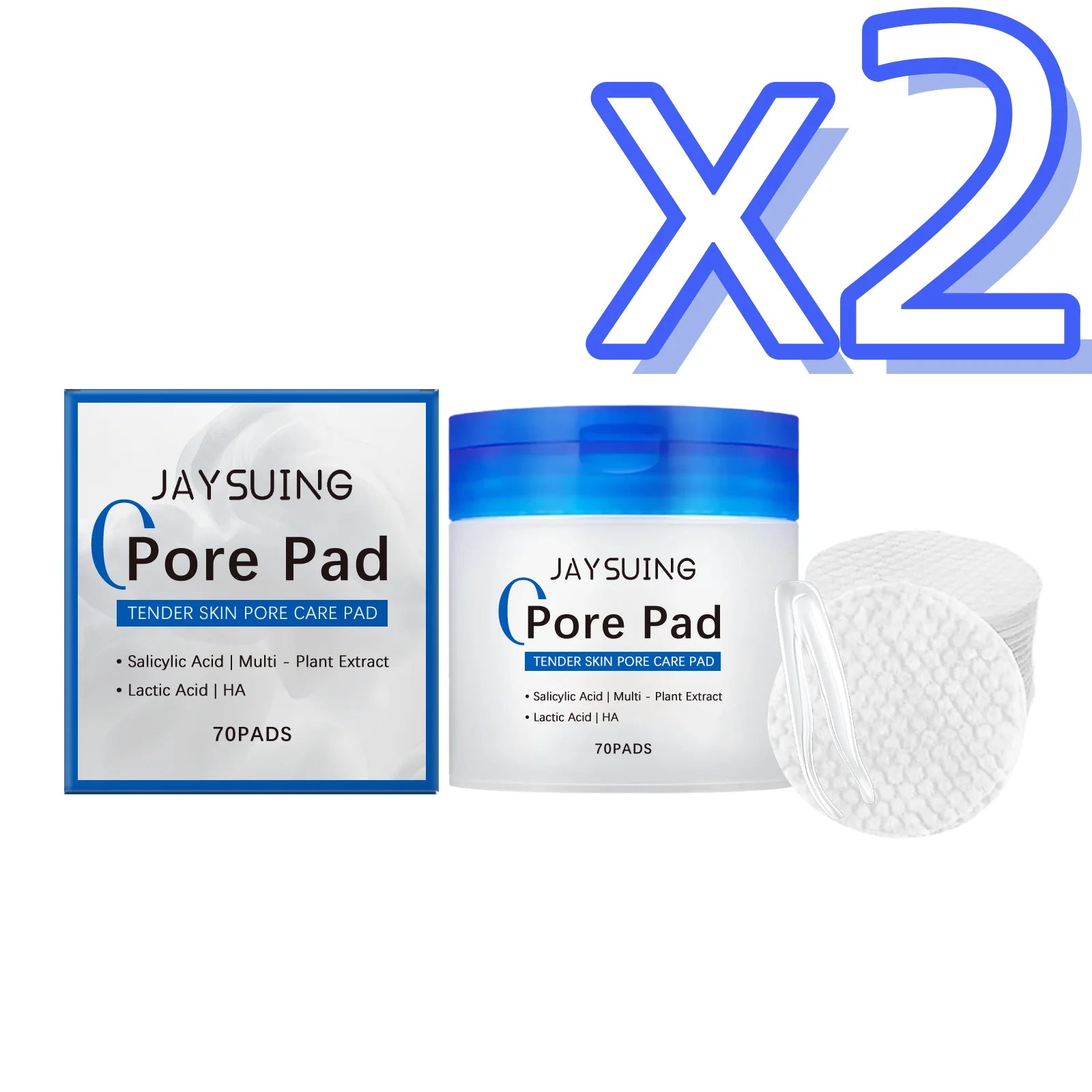 Jaysuing Hyaluronic Acid Exfoliating Cotton Pads 70 Pcs Exfoliating Face Pads Zpaxo 70pcs Boxed X 2PCS