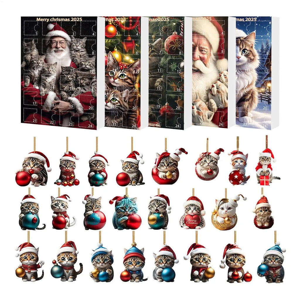 2025 Cat Christmas Advent Calendar 24 Days 2D Acrylic Pendant