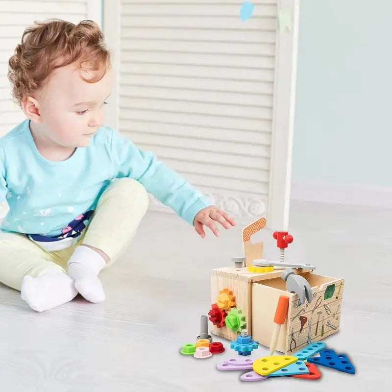 Wooden Kids Tools With Box Play Wooden Tool Kit Pretend Tool Set Construction Toy STEM Learning Role Play Educational Toys For Zpaxo