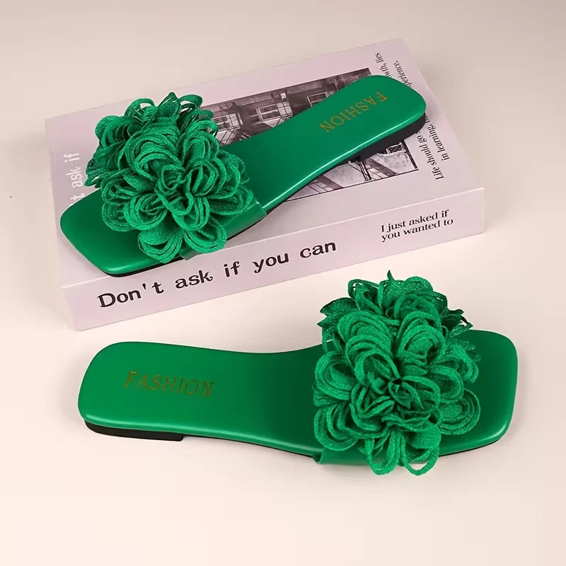 Women Flower Flat Slippers Summer Casual Walking Shoes Female Fashion Zpaxo green 35