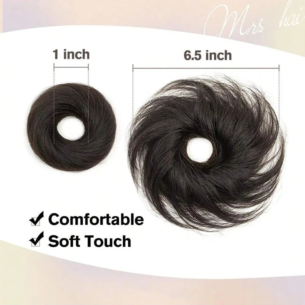 New Fluffy Messy Bun Scrunchies Golden Brown Elastic Rubber Band Synthetic Styling Decoration Donut Chignon for Women Girls Zpaxo