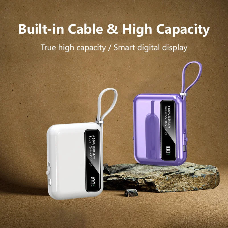 Lenovo 50000mAh 66W Power Bank Built-In Dual USB-C Cable Fast Charge Digital Display Power Bank For iPhone Samsung Zpaxo