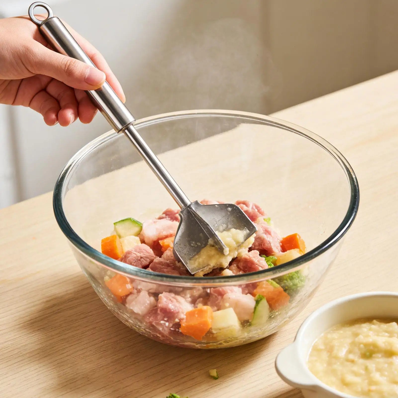 Meat Masher Stainless Steel Smasher Tool Hamburger Chopper for Kitchen Home Cooking Meal Prep Grilling Barbecue Camping Picnic Zpaxo