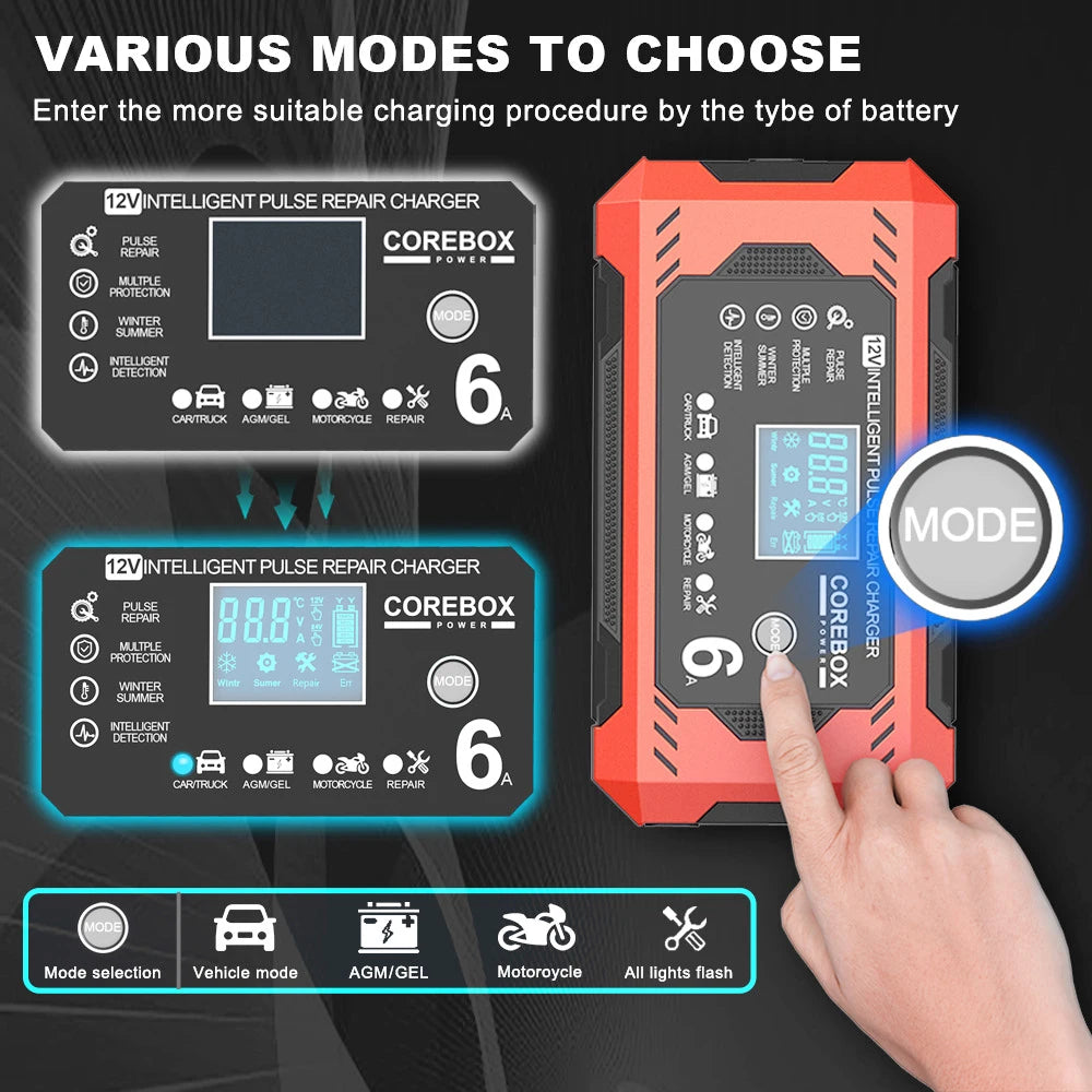 Multifunctional Smart Car Battery Charger Pulse Repair Charging 12V