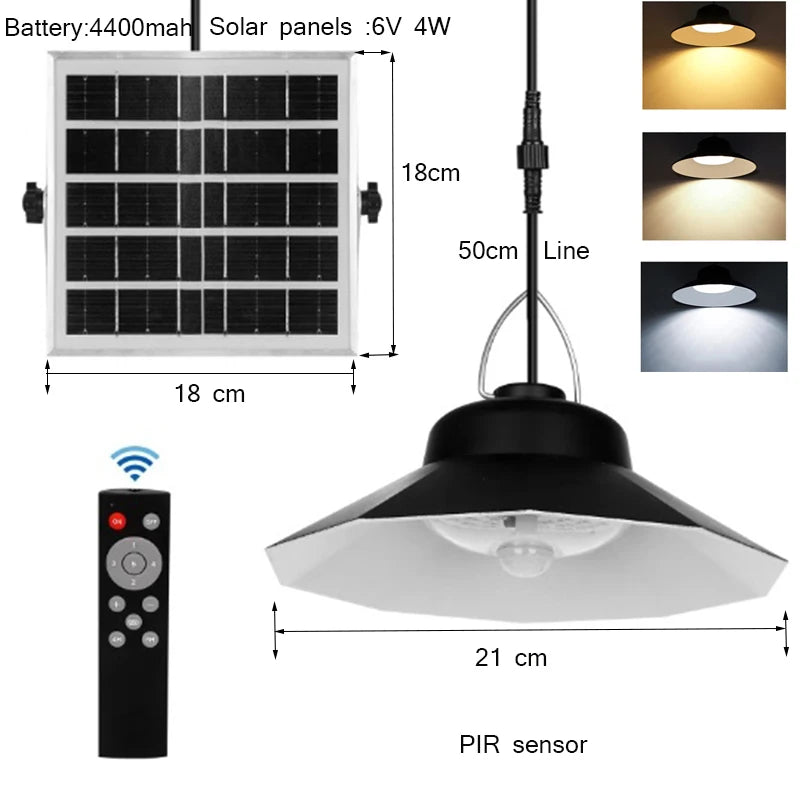 Solar Pendant Light Motion Detector Outdoor Indoor Shed Lamp Zpaxo 98LED 3000K -4500K-6000K