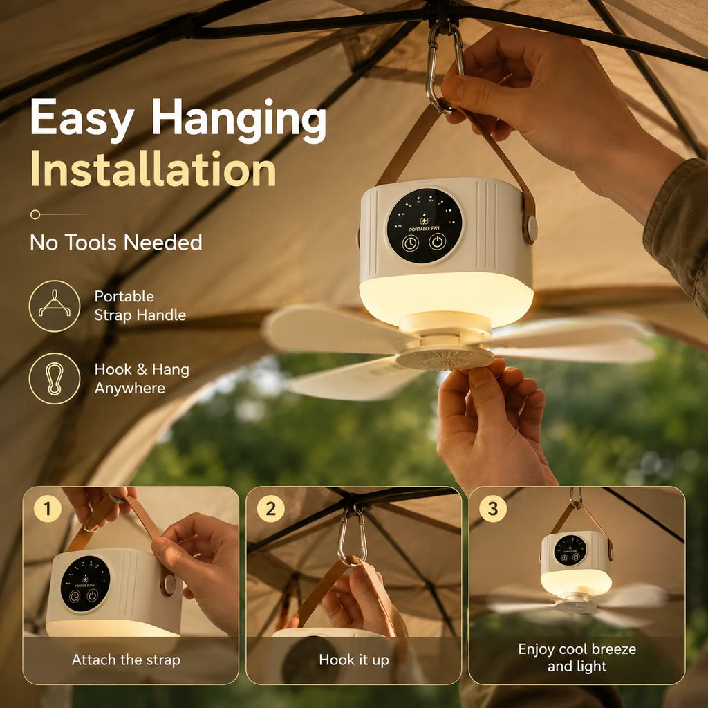 2026 New Portable Rechargeable Ceiling Fan Wireless USB Hanging Fan for Student Dorm Bed Outdoor Camping Zpaxo