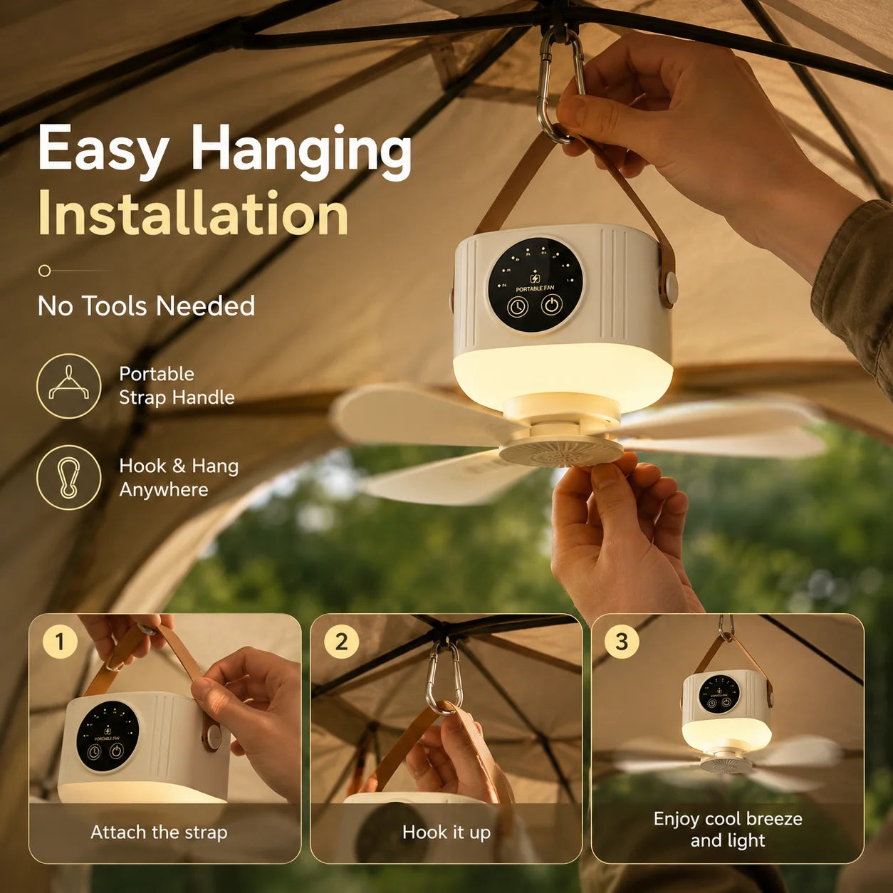 2026 New Portable Rechargeable Ceiling Fan Wireless USB Hanging Fan for Student Dorm Bed Outdoor Camping Zpaxo