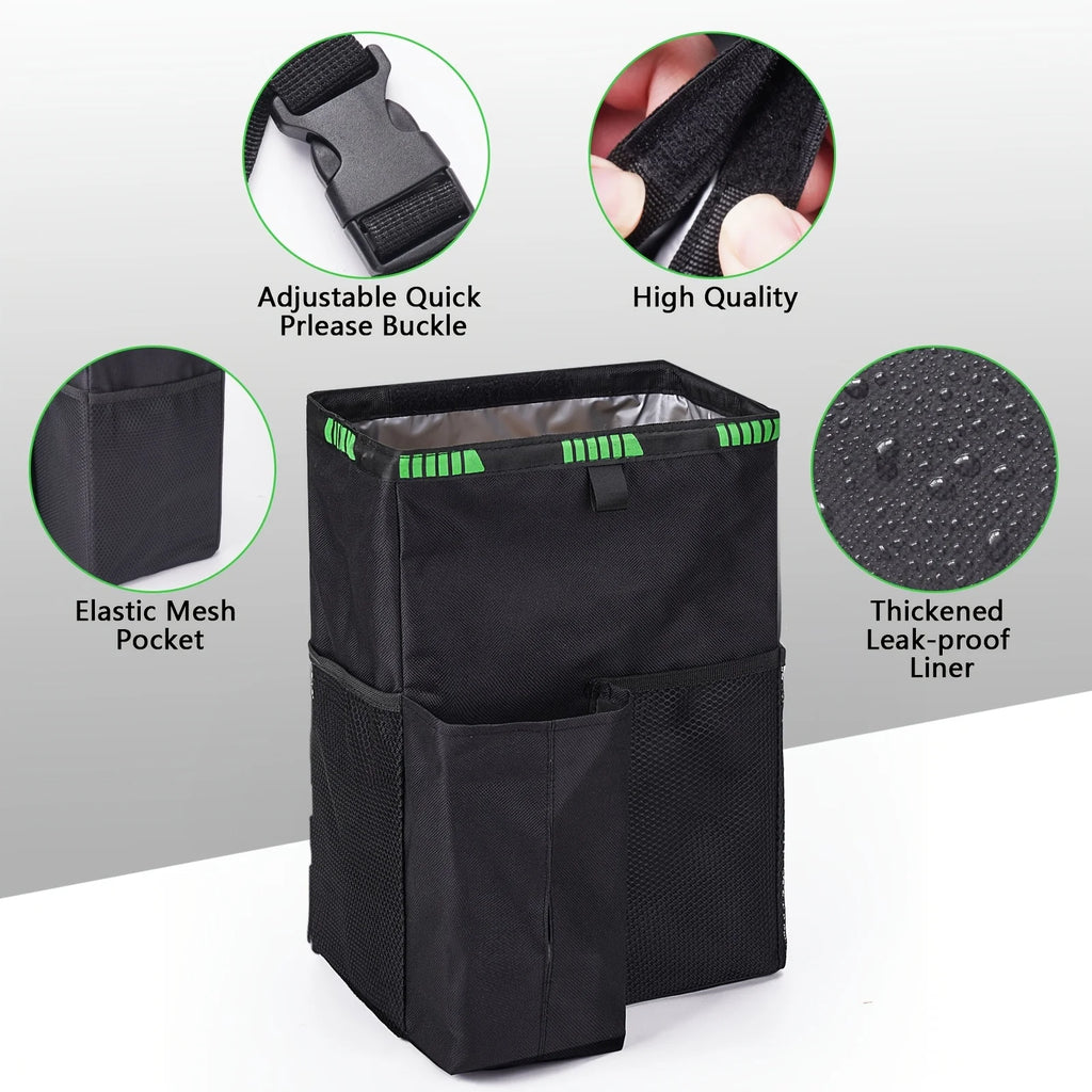 Multifunctional Foldable Hanging Car Trash Can High Quality Car Garbage Bin With Extra Storage Pockets Portable Vehicle Waste Zpaxo