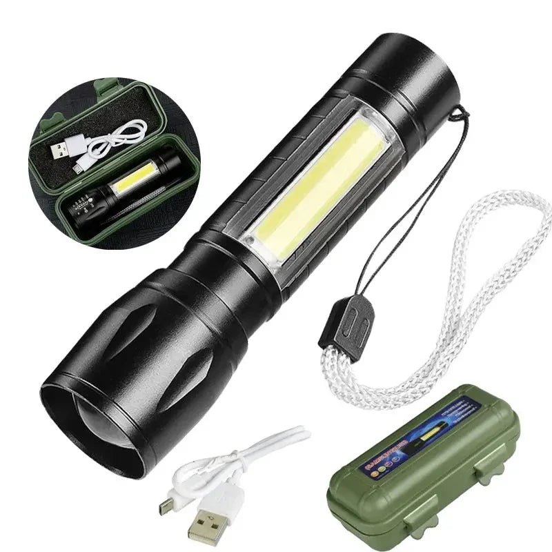 Mini Rechargeable LED Flashlight – Zoomable Spotlight & Floodlight