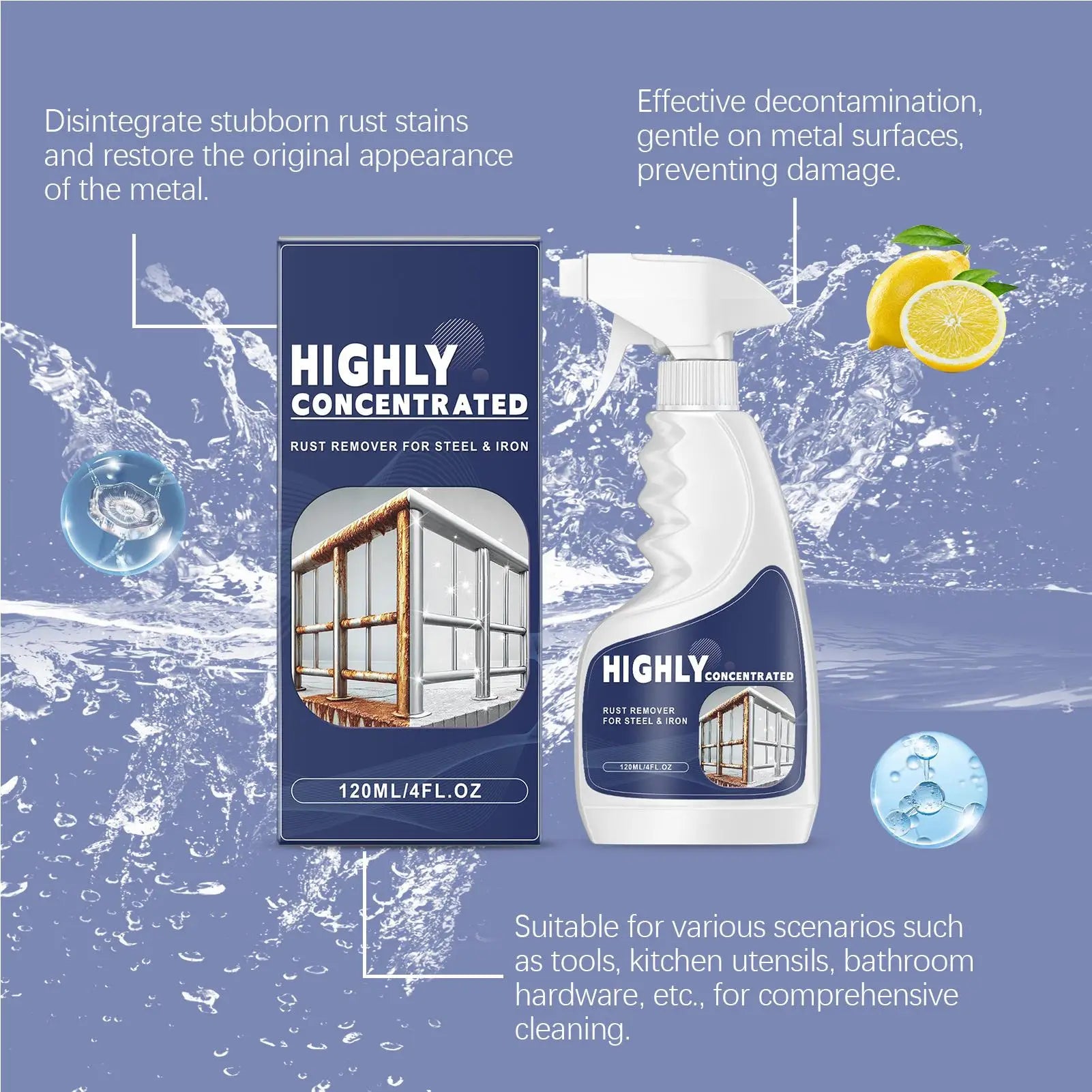 Metal Rust Remover Spray Powerful Fast Acting Heavy Duty Multipurpose