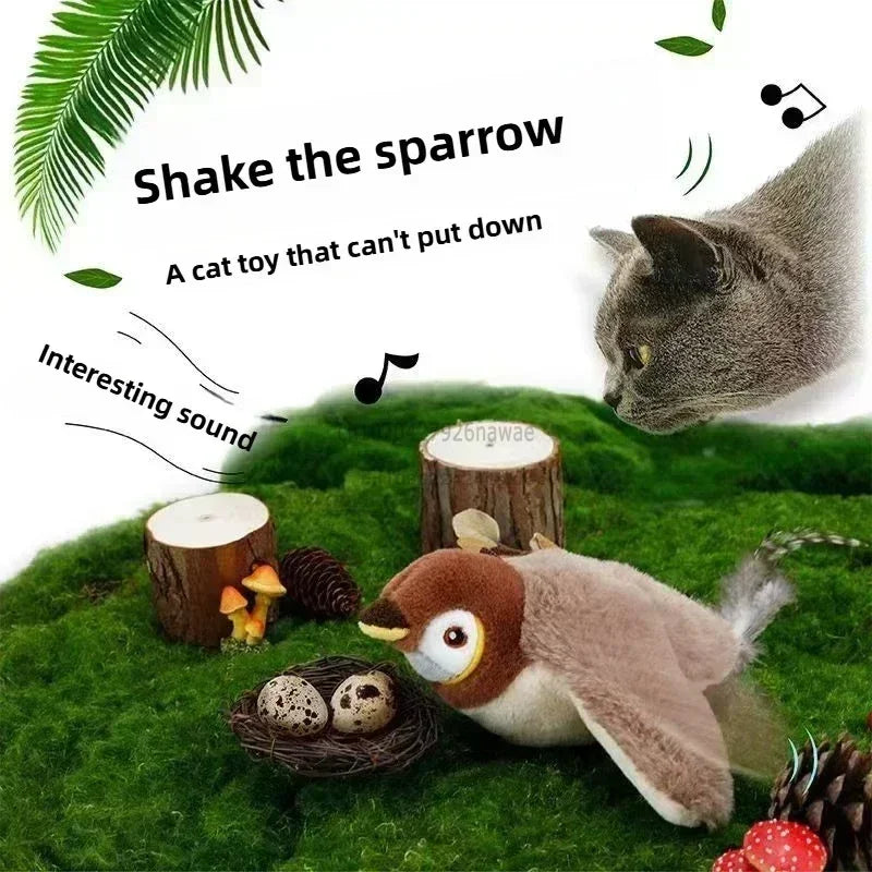 Interactive Cat Toys Rechargeable Electric Chirping Flapping Wings Bird with Catnip Cats Touch-Activated Squeaky Plush Toy Pet Zpaxo