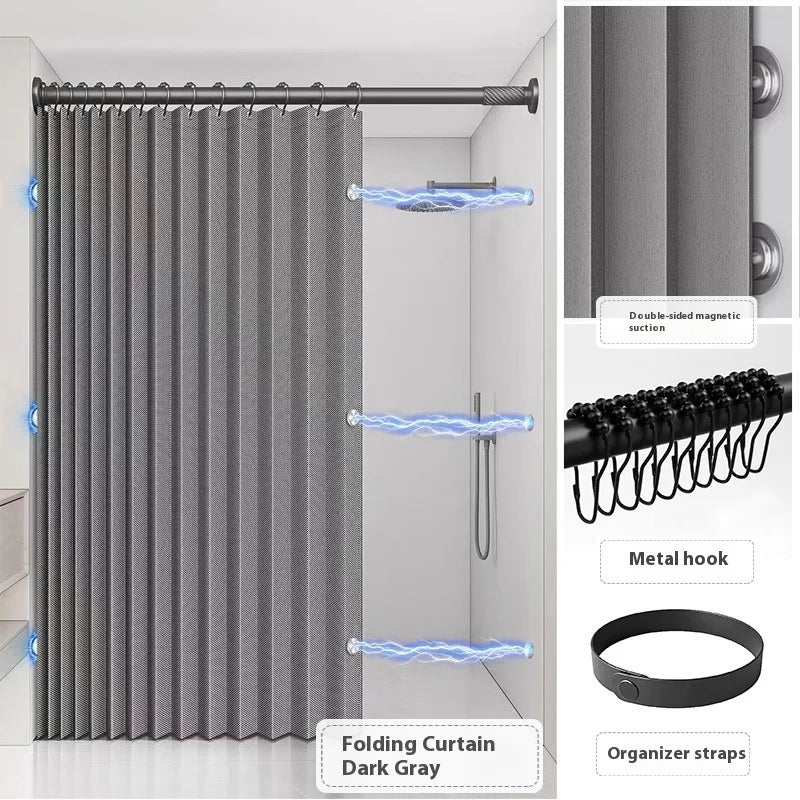 Bathroom Folding Linen Shower Curtain with Magnets Waterproof Suitable for Walk-in Shower Does Not Include Telescopic Rod Zpaxo DARK GRAY 100 200cm