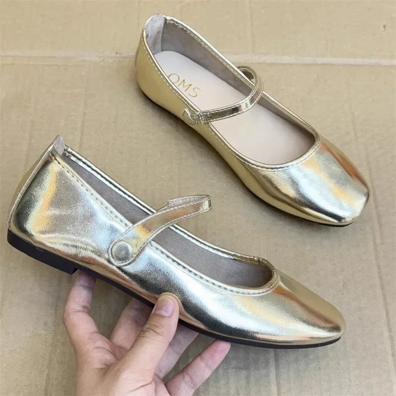 Flat Shoes for Women Spring Autumn Plus Size Round Toe Shallow Retro Single Shoe Slimming Effect New French Mary Jane Shoes Zpaxo