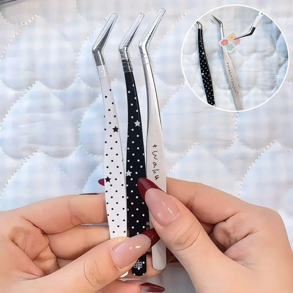 Stainless Steel Curved Stickers Tweezers Precision Cartoon False Zpaxo