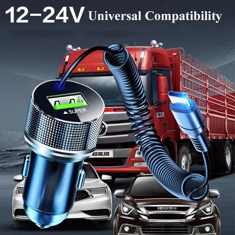 EDEBA Metal USB Car Charger C Cable 12V Fast Charging Vehicle Adapter