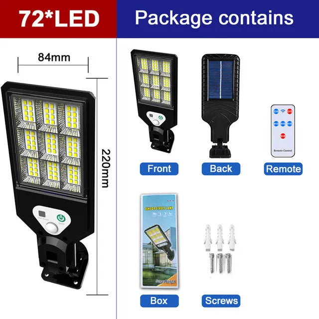 Solar Street Lights with Motion Sensor Outdoor Patio LED/COB Lamp Waterproof Remote Control Security Lighting Light for Garden Zpaxo 1-72LED