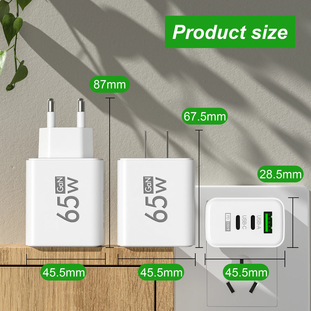 Fast Charging 65W USB-C Charger Charger PD Quick Charge 3.0 Wall For Phone Adapter For iPhone 15 Xiaomi POCO Samsung Oneplus Zpaxo
