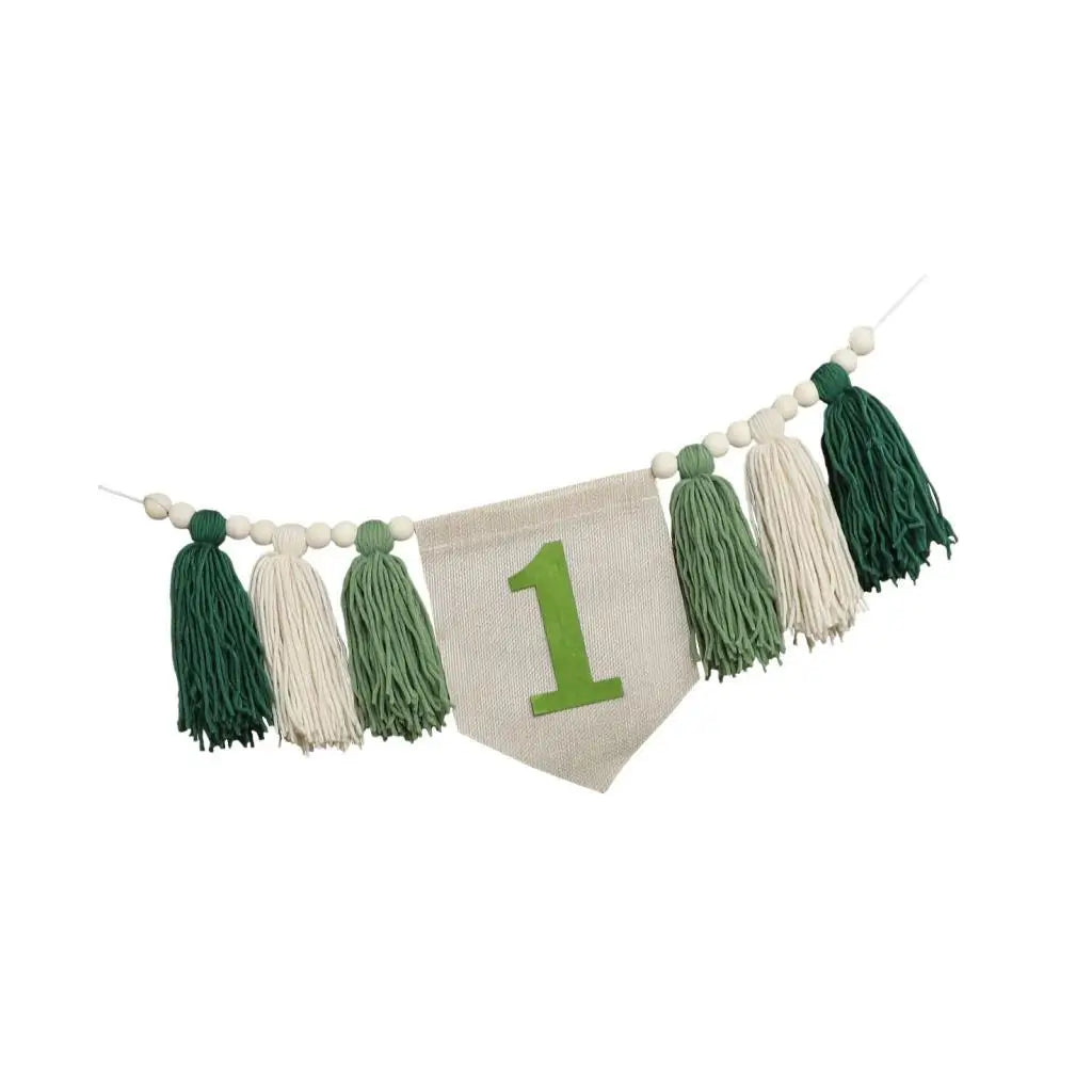 1ST Birthday High Chair Banner Birthday Baby Tassel Garland Photo Prop Boho Wood Zpaxo green