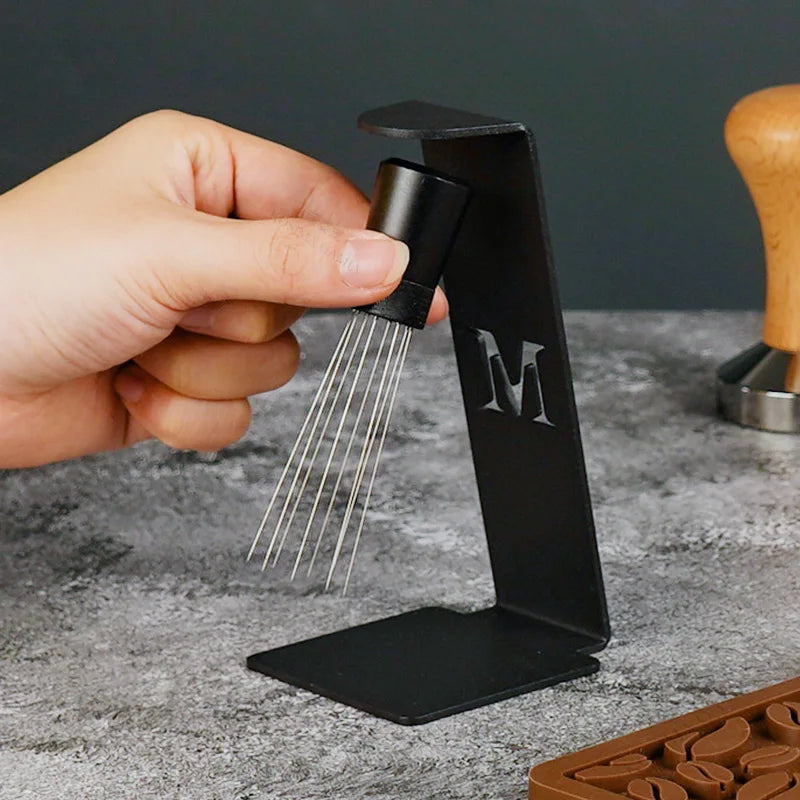 8-Needle Espresso Coffee Stirrer Distributor with Magnetic Stand