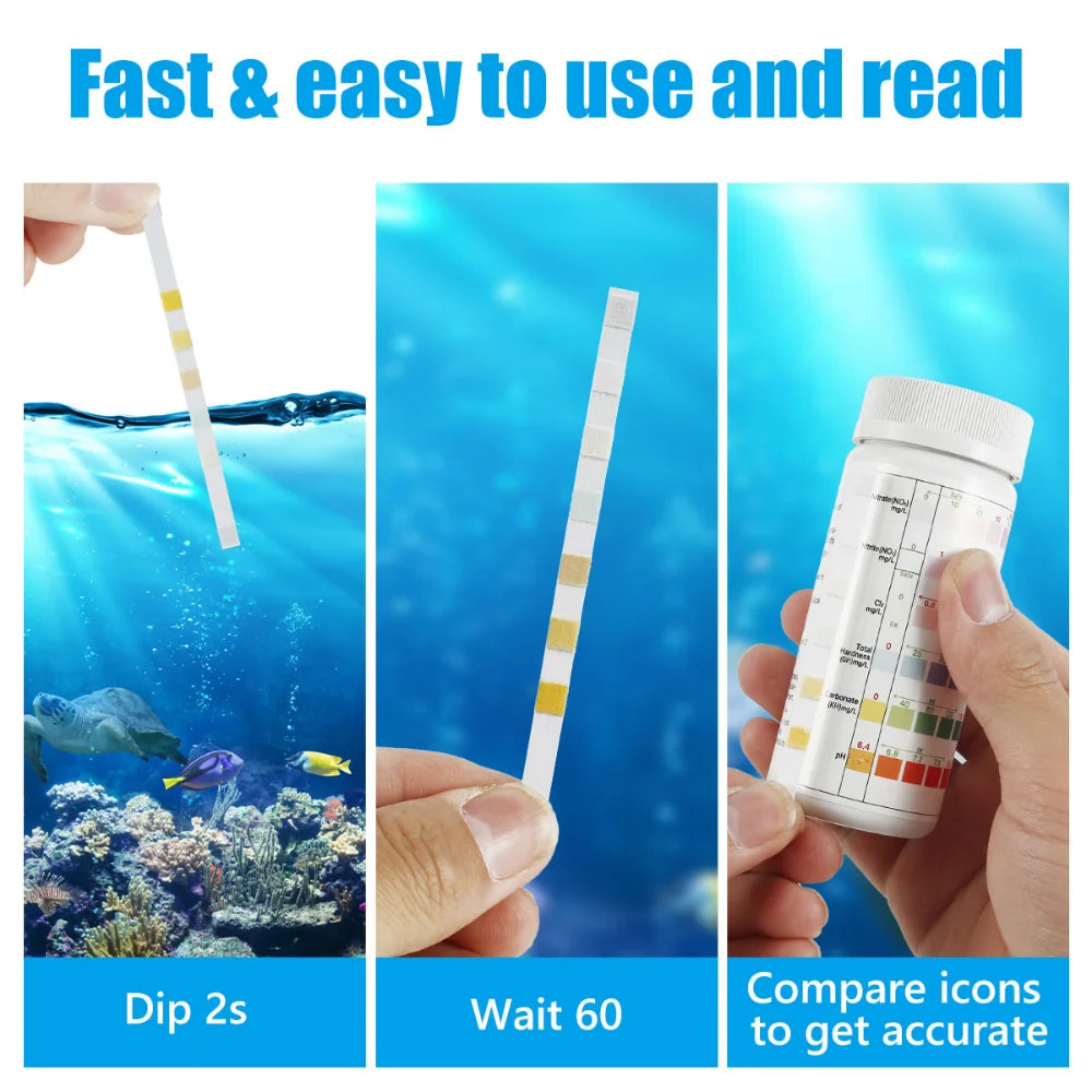 100pcs Aquarium Test Strips 7-IN-1/ 3-IN-1 Fish Tank Test Kit Freshwater Saltwater Aquarium Water Test to Detect pH Test Strips Zpaxo