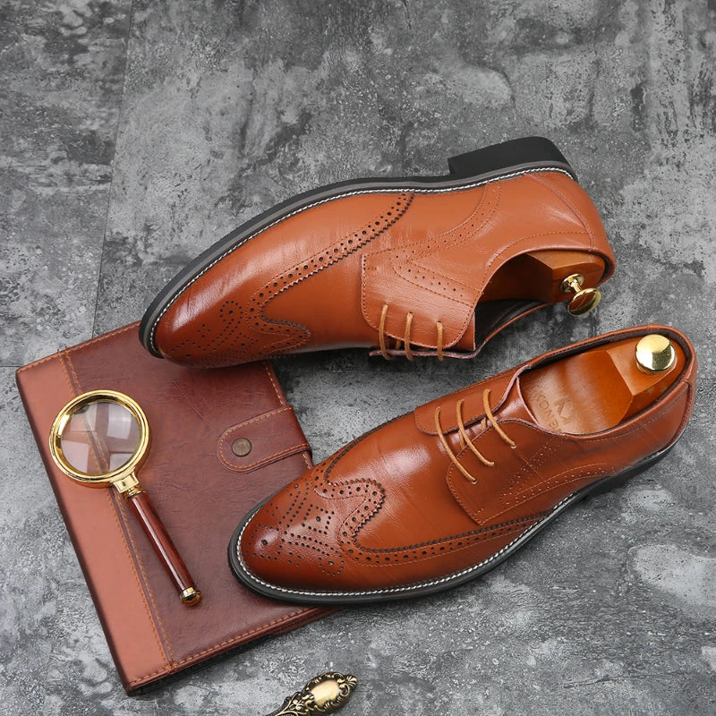 Brown Brogue Dress Shoes Leather Lace Up Formal Oxfords Wedding Zpaxo