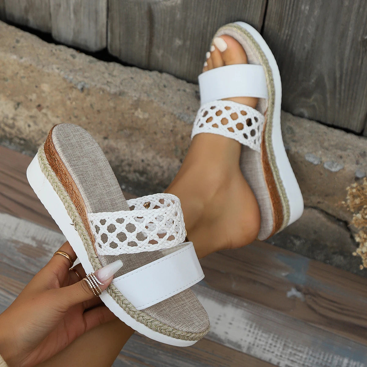 Women Sandals Fashion Retro Beach Sandals Outdoor Casual Wedge Slippers Women Platform Comfortable Shoes Women Zapatos De Mujer Zpaxo WHITE 35
