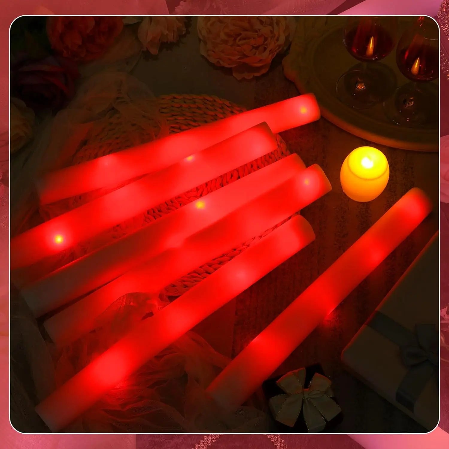20 LED Glow Cheer Sticks Red Light Up Foam Stick Wedding Wand Dark