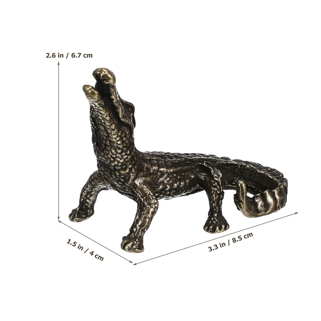 Brass Crocodile Desktop Adornment Hand-painted Smooth Sculpture Home