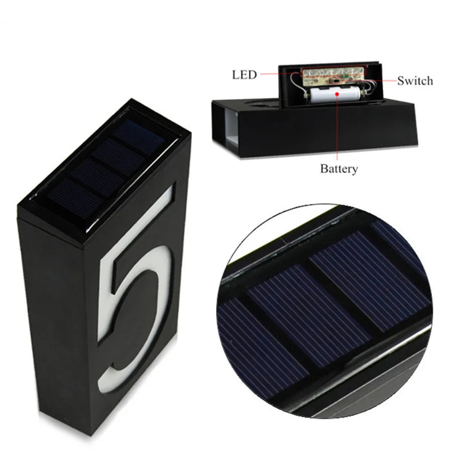 Solar LED House Number Outdoor Address Lights Waterpoof Garden Zpaxo