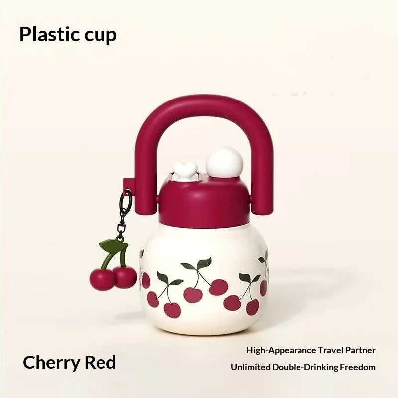 Hot 800ML Cute Cherry Water Bottle with Straw, Portable Large Capacity Home Travel Mug, Ideal Coffee Cup for On-The-Go Hydration Zpaxo