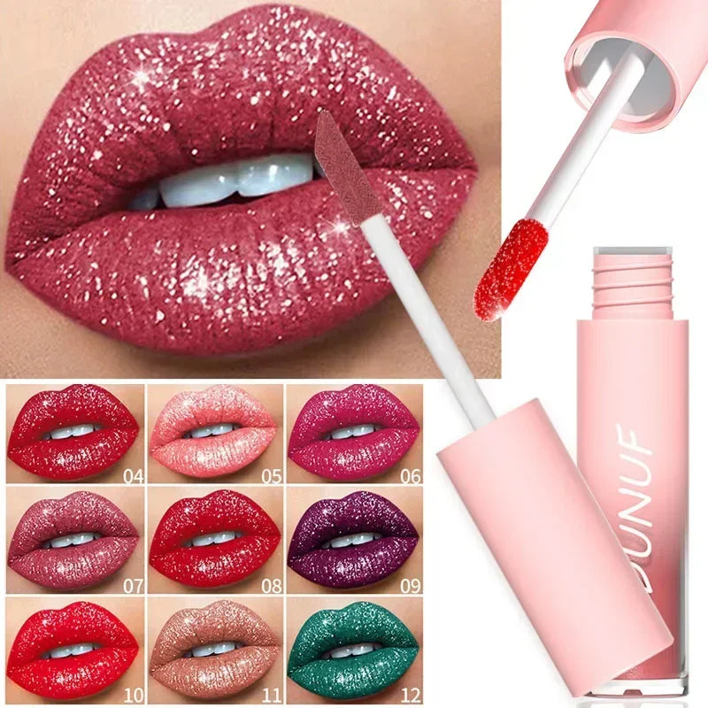 Waterproof Diamond Shimmer Glitter Lip Gloss 18 Colors Matte Glitter Liquid Lipstick Diamond Pearl Colour Lip Gloss Sexy Make Up Zpaxo