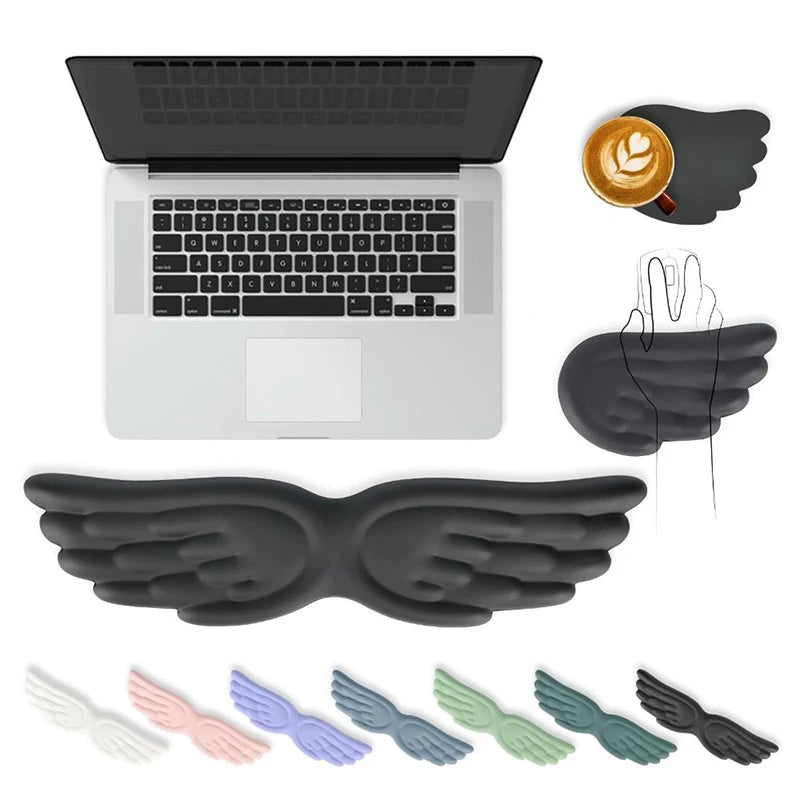 Angel Wings Shaped Keyboard Mouse Pad Memory Foam Superfine Fibre Wrist Rest Pad Ergonomic For Typist Office Gaming PC Laptops Zpaxo