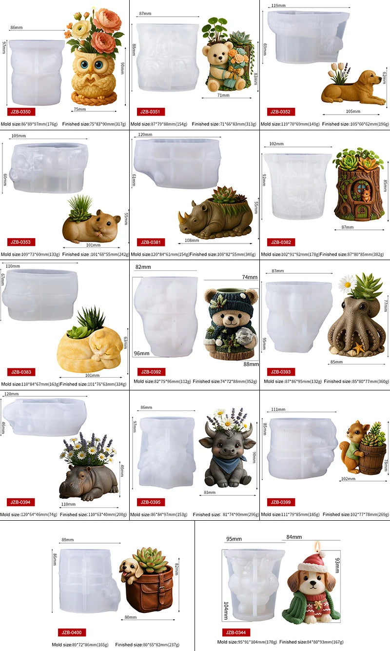 3D Animal Succulent Planter Pot Silicone Mold Squirrel Dog Cat Bear Owl Octopus Cement Flower Pot Candle Holder Pen Holder Mold Zpaxo