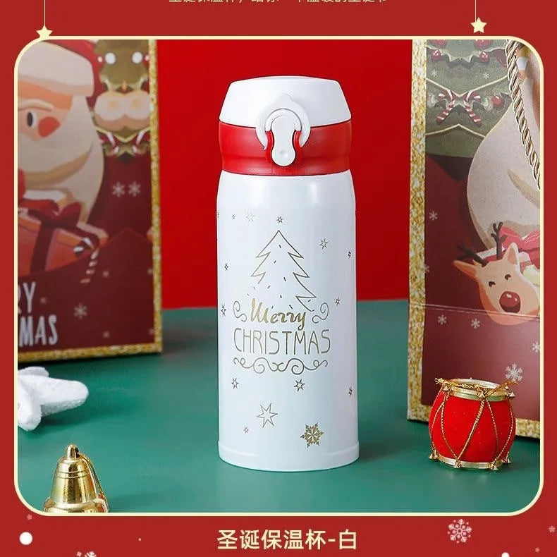 Kids Christmas Thermos – Cute Cartoon 304 Stainless Steel Gift Cup Kids Vacuum Thermos Zpaxo White 500ml