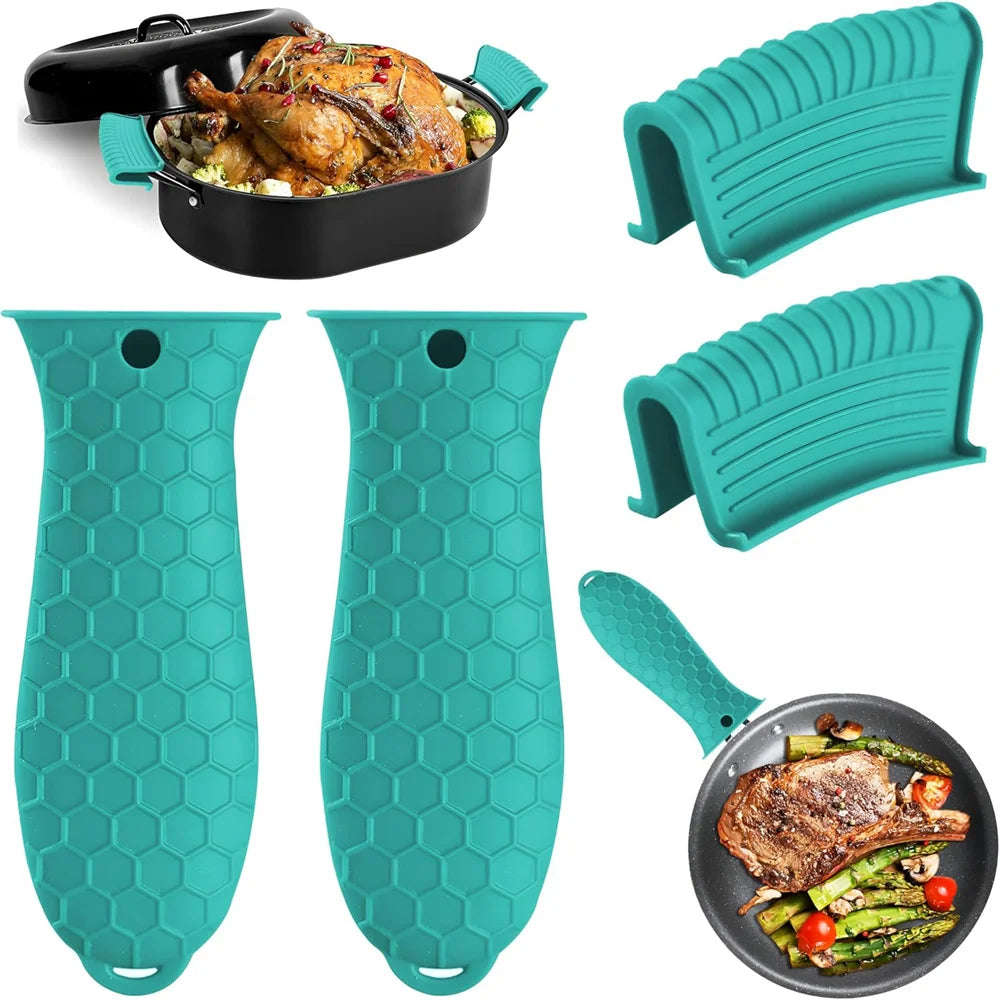 Silicone Heat-resistant Handle Covers Cast Iron Pot Holders Skillet Zpaxo 4pcs Green