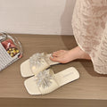 Women's Rhinestone Firework Slide Sandals Black Square Toe Flat