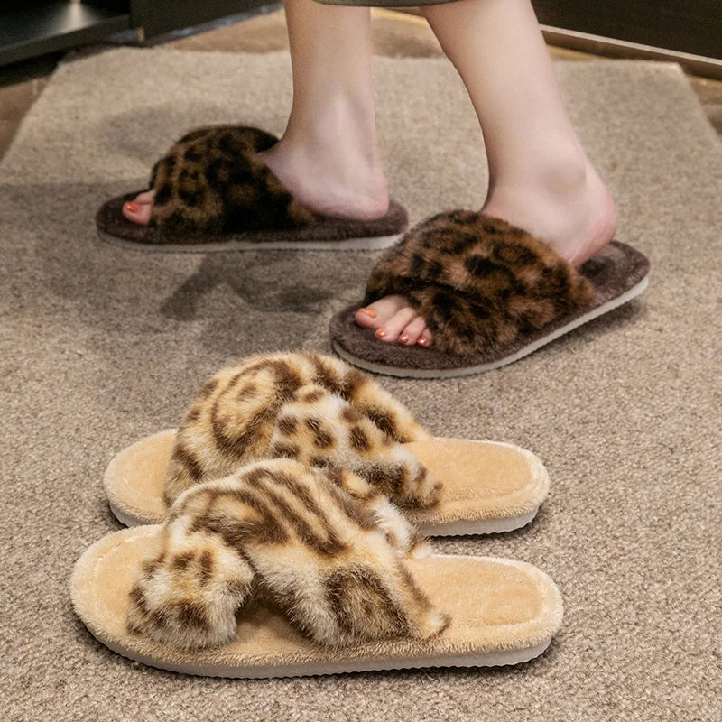 Women's Leopard Print Open Toe Slippers Spring Autumn Indoor Shoes