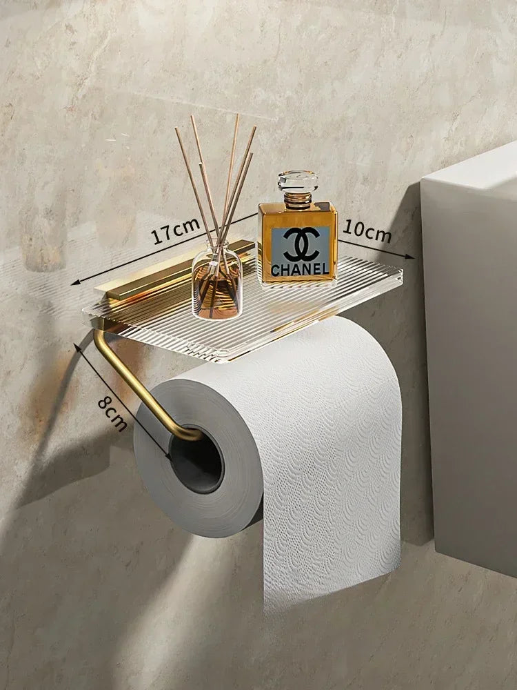 Luxury Gold/Silver Toilet Paper Holder with Shelf – No-Drill Toilet Paper Holder Zpaxo Light luxury gold