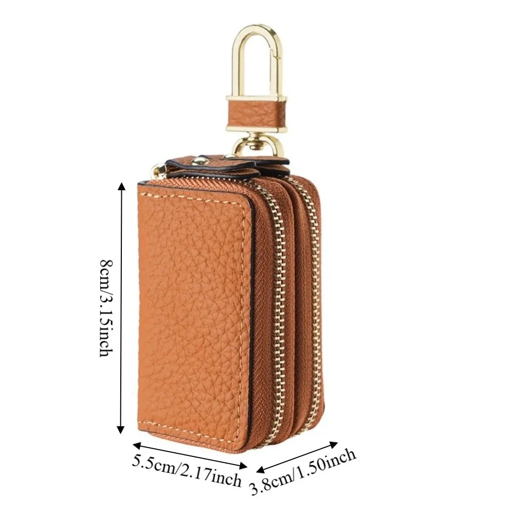 Unisex Double-layer Car Key Bag Lychee Pattern Leather Protection Zpaxo