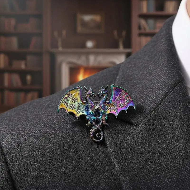 Anti-oxidation Metal Double Headed Dragon Brooch Unisex Animal Pin Zpaxo