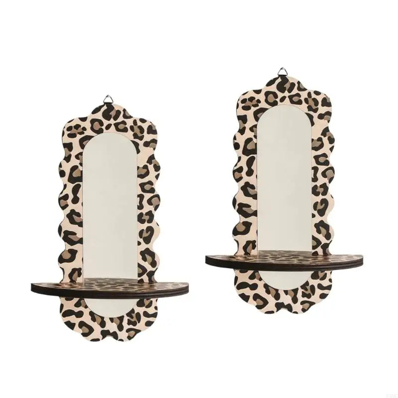 Leopard Print Wooden Floating Shelf Mirror Wall Decors Plant Display