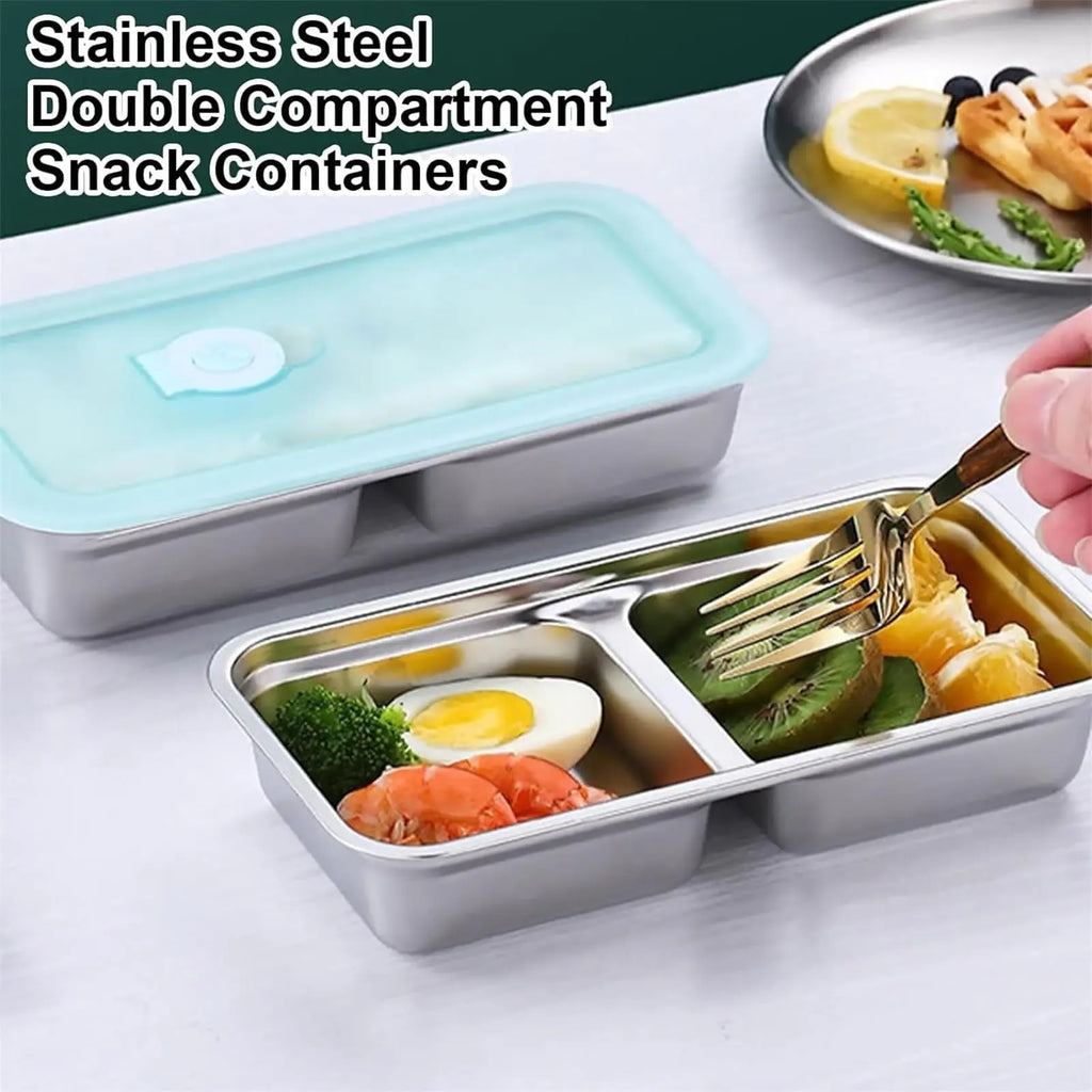 Stainless Steel Dual-Compartment Snack Box with Leak-Proof Lid