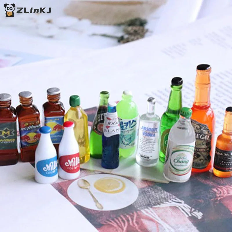 ▶5Pcs 1:12 Dollhouse Miniature Drinks Bottles Model Dolls Kitchen Accessories Zpaxo