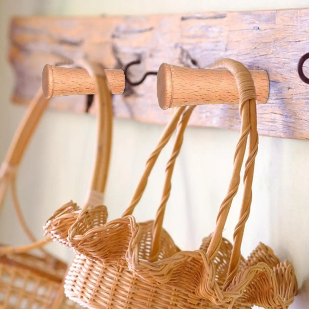 Wood Wall Hooks 2-Piece Wooden Entryway Towel Rack Rustic Decor