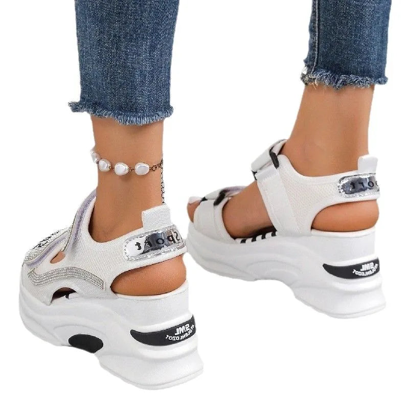 Summer Women's Sexy Roman Crystal Thick Sole Casual Walking Shoes
