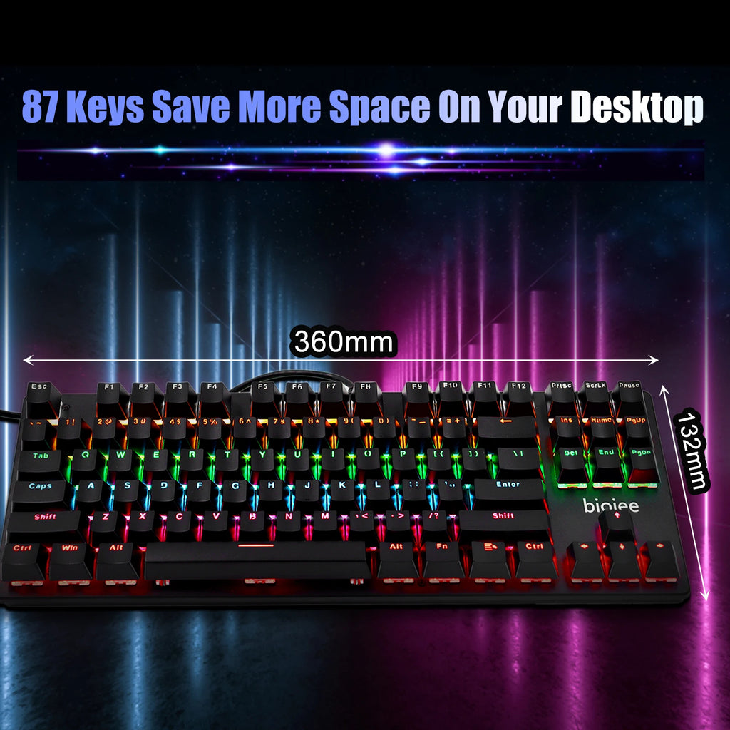 Wired 87-Key Mechanical Gaming Keyboard Rainbow Backlit Keyboard For Windows PC Laptop for Game and Office Zpaxo