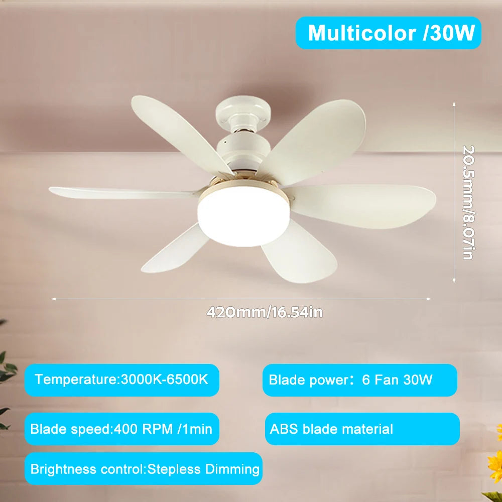 E27 Base 40W LED Ceiling Fan Light 3 Adjustable Lighting Modes Remote Control High Wind Power Electric Fan Light for Living Room Zpaxo 30W 42cm White